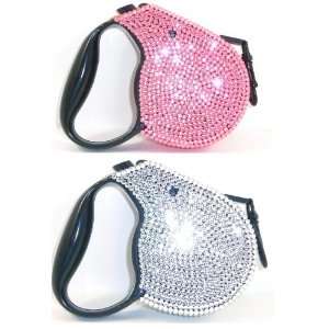   Silver 2 Pack Crystal Rhinestone Retractable Dog Leashes Large 16 Feet