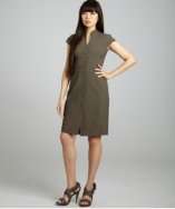 Calvin Klein olive heather stretch button front cap sleeve dress style 