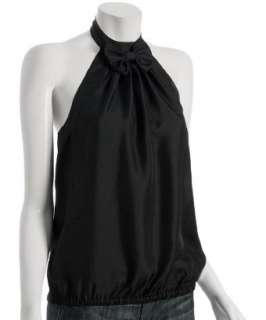 for All Mankind black satin bow detail halter top   up to 70 