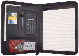 Business Zippered Padfolio w Calculator, Notepad Black  