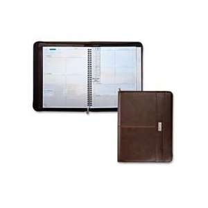 as 1 EA   Wirebound weekly planner features a brown simulated leather 