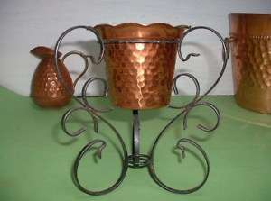 Old french COPPER Planter / POT + Wrought iron Rack  