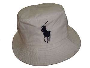 Ralph Lauren White Blue Big Pony Polo Bucket Beach Hat  