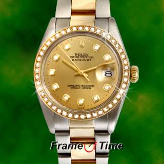 Rolex Datejust Mens Oyster 18K/SS Gold & Steel Two Tone Pave Diamond 