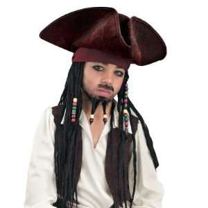   Caribbean   Jack Sparrow Pirate Hat With Beaded Braids Toys & Games