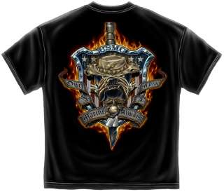 Flaming USMC Devil dog T Shirt army military training knife marine 