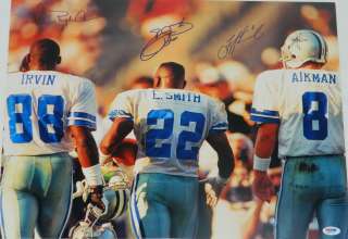 PSA/DNA TROY AIKMAN, EMMITT SMITH, and MICHAEL IRVIN Signed Cowboys 