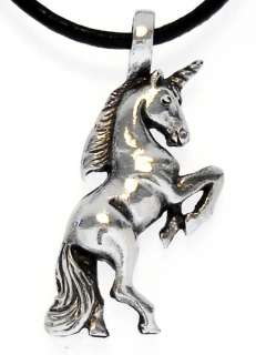 UNICORN Silver Pewter Pendant Leather Necklace Surfer  
