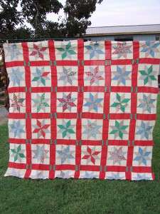 OUTSTANDING EARLY KENTUCKY STAR PATTERN QUILT TOP SET in RED  