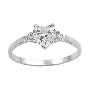  Sterling Silver Ring   Clear CZ   Heart   Prong Set   7 mm 