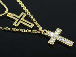 Double Cross Gold Necklace use Swarovski Crystal SN202
