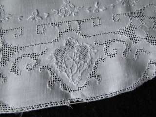 VINTAGE 24 OVAL TABLE RUNNER WHITE LINEN APPENZELL FIGURAL LACE 