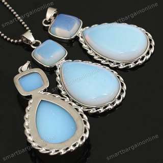   Opalite Gemstone Teardrop Lace Inlaid Bead Pendant Jewelry Gift  