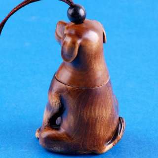 Hand Carved Boxwood Wood Inro Dog Carving Tobacco Box  