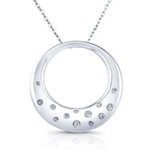    Sterling Silver and White Topaz Circle Pendant Necklace Jewelry