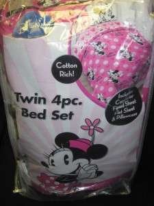 NEW Twin Size Minnie Mouse 4 Pc Bed Set Comforter & Sheet Set Pillow 