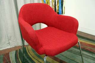 Modern mid century red twill arm chair