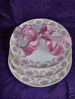 Set of 3 Royal Dinner Plates Pink Roses Brown Leaves  