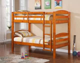 New Kids Twin Solid Wood Bunk Bed with Honey Stain F  