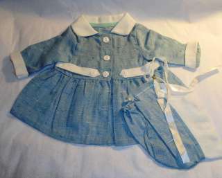 1950s Vintage Aqua Blue and White DOLL COAT and Mathching DOLL BONNET 