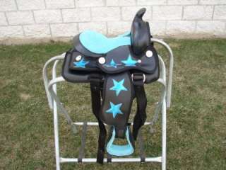 10 BLUE Star Western Syn Kids Pony Horse Trail Saddle Bridle 
