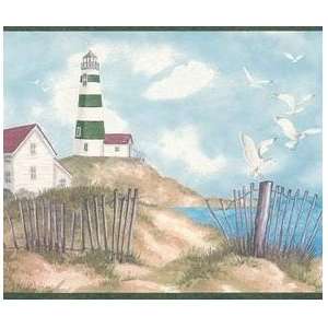  Wallpaper Border Lighthouses on Beach with Seagulls in Sky 